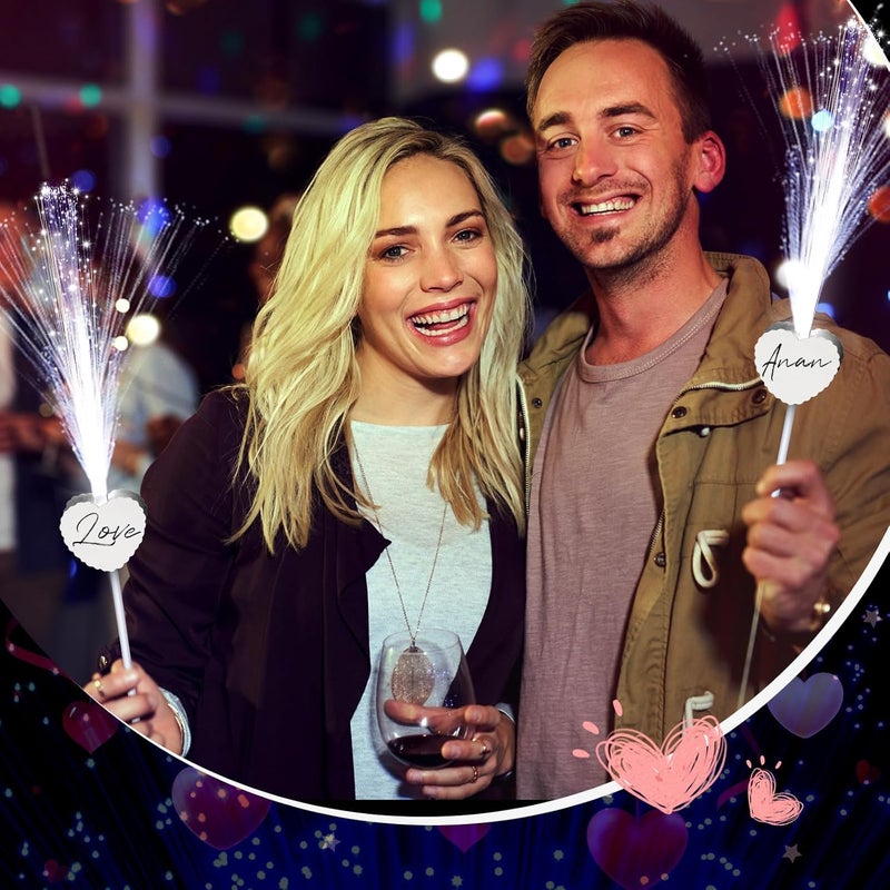 Tujoe 50 Pcs Fiber Optic Wands Wedding Sparklers Heart Shape LED Glow Sticks Light up Wand with 3 Light Mode for Valentines Carnival Glow in the Dark Birthday Party Supplies Dance Floor Props (White) - Image 5